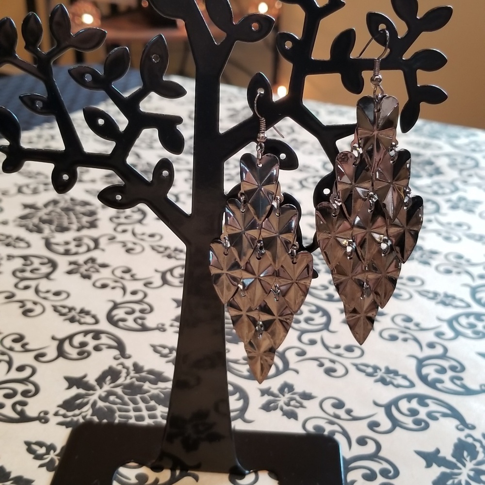 Gunmetal Chandelier Leaf Earrings